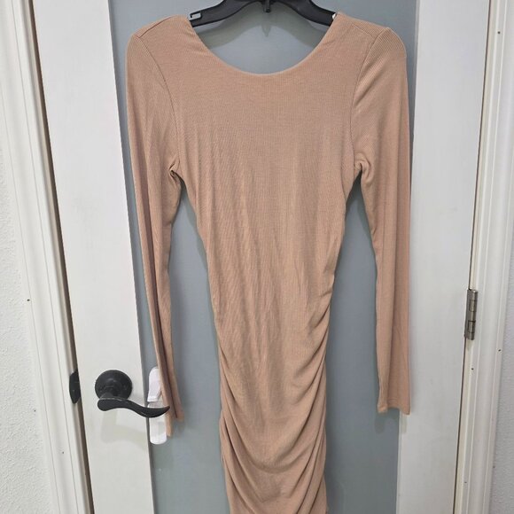 Princess Polly Women’s Tan Long Sleeve Ruched Bodycon Dress – Size 6 - Picture 1 of 16